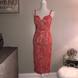 Coral Midi Lace Dress
